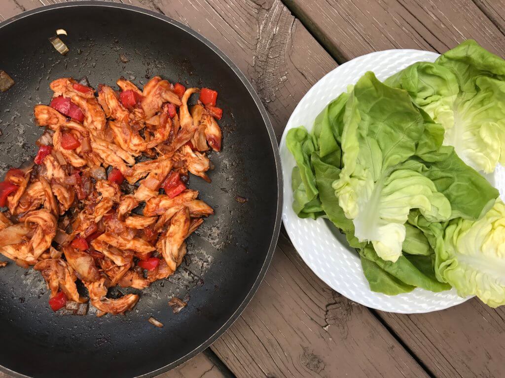 IMG_1836 - Mom to Mom Nutrition A rotisserie chicken, BBQ sauce, and a few vegetable staples make these Tex-Mex Chicken Lettuce Wraps one simple and fast low-carb meal.