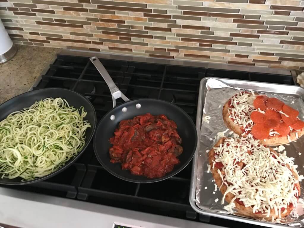 Pizza zoodles are a pizza-inspired meal much lighter than the traditional flour crust. Filled with lots of veggies and a few store-bought shortcuts, this is one dinner the whole family will love.