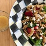 Strawberry Spinach Pasta Salad with Orange Dressing is a light, refreshing pasta salad made with fresh spinach, strawberries, whole wheat pasta, and 100% orange juice.