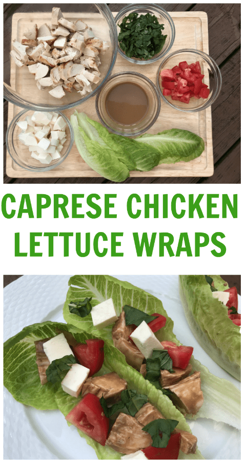 Screen Shot 2018-07-16 at 8.22.12 PM - Mom to Mom Nutrition Caprese Chicken Lettuce Wraps have all the components of the classic caprese salad with extra protein from lean chicken breast and crunch from romaine lettuce leaves. A simple and fresh meal for lunch or dinner.
