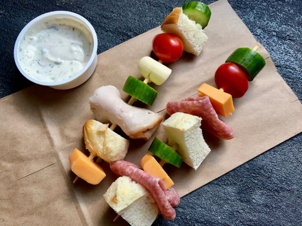 Lunch on a stick? That’s exactly what Sandwich Kabobs with Ranch Dipping Sauce are. Take your favorite sandwich and deconstruct to build a kabob. Kid and adult-friendly for an easy lunch!