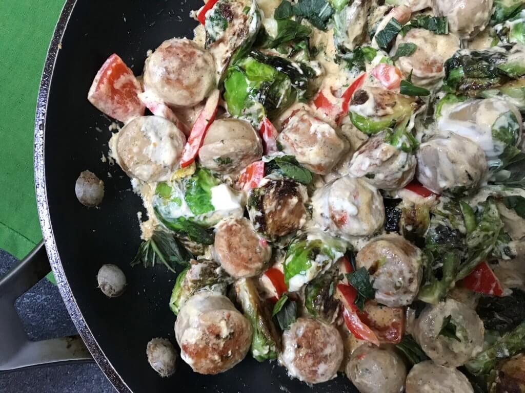 Cheesy Italian Chicken Skillet is the perfect one-pan dinner for any busy weeknight. Packed with vegetables and a simple garlic cheese sauce, dinner is ready in less than 20 minutes.