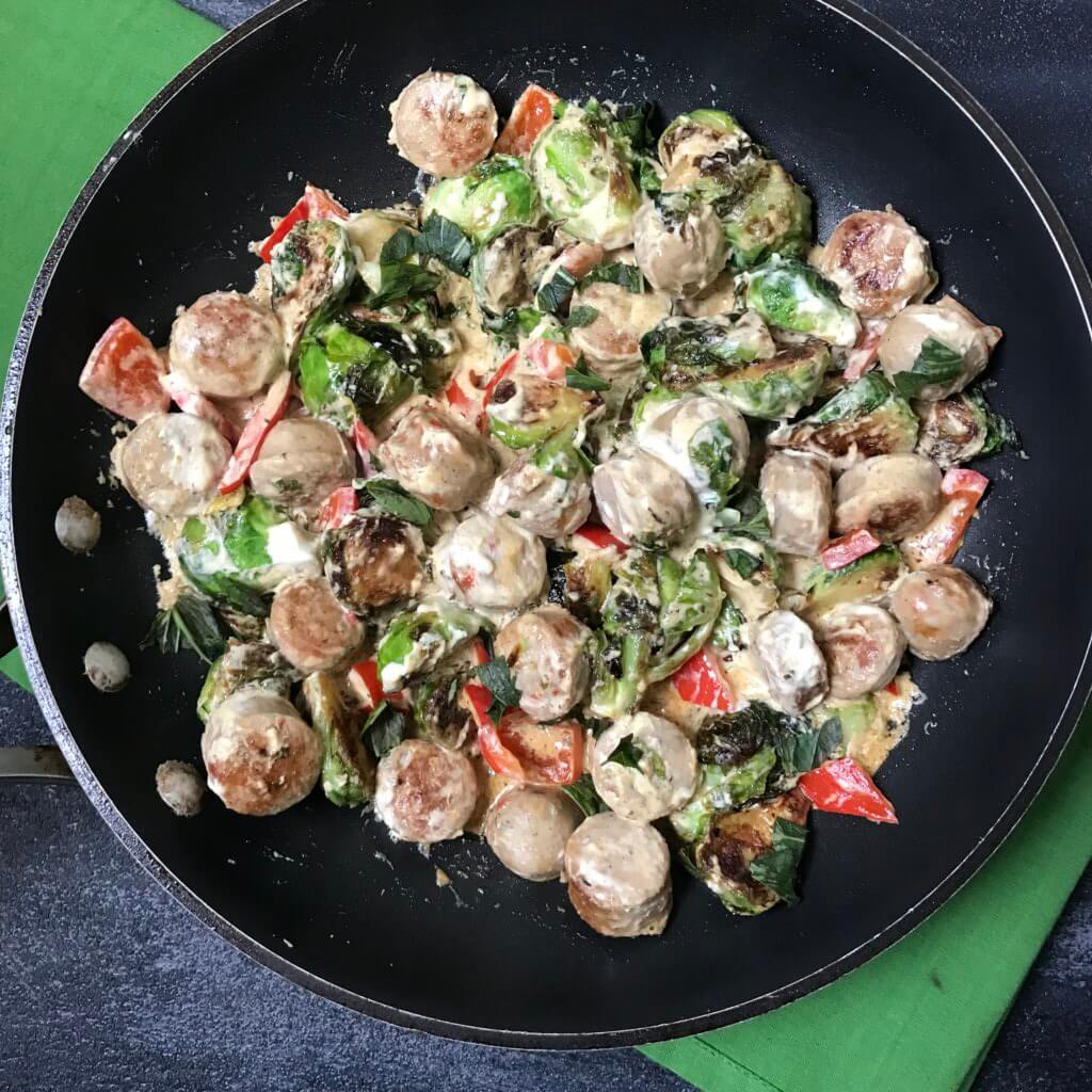 Cheesy Italian Chicken Skillet is the perfect one-pan dinner for any busy weeknight. Packed with vegetables and a simple garlic cheese sauce, dinner is ready in less than 20 minutes.