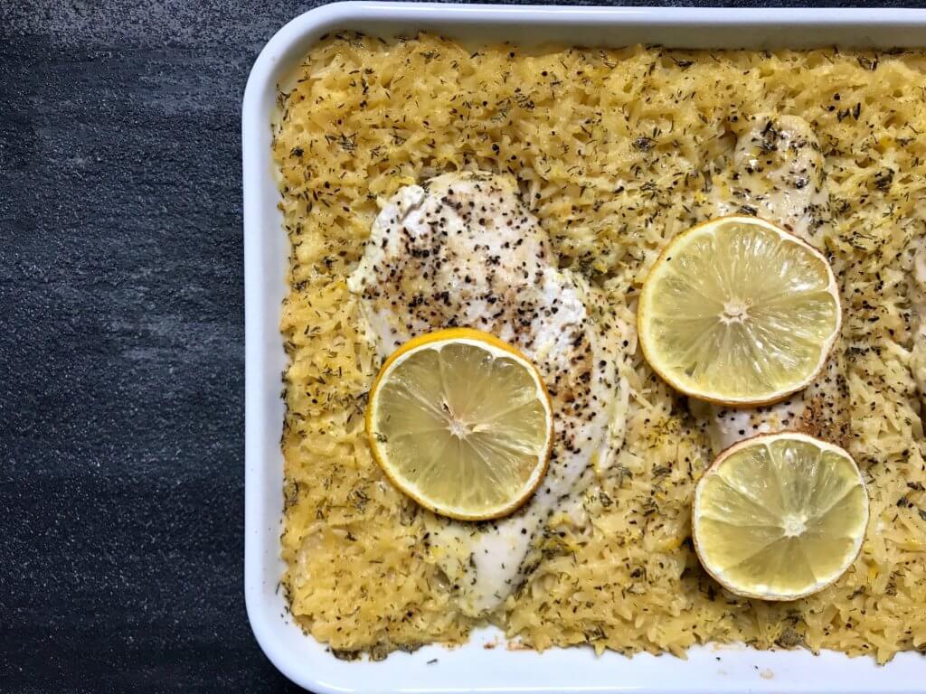 Lemon Orzo Chicken Bake is a one-dish meal full of bright lemon flavor and created with standard pantry staples you are sure to have on hand.
