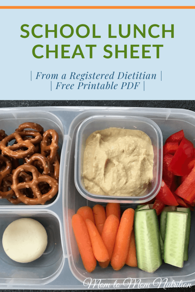 Check out this post to Print a FREE school lunch cheat sheet or save to your school lunch Pinterest board for a quick reference as to what and how much your child should be eating during the school day!&nbsp;#lunchboxideasforkids #lunchboxcheatsheet #freeprintableresource #schoollunchideasforkids