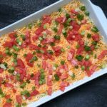 Taco-inspired Hummus Dip tastes exactly like eating a taco, but in hummus form! Made with Sabra taco hummus, this layered dip of all your favorite taco ingredients makes the perfect dip for any occasion. 