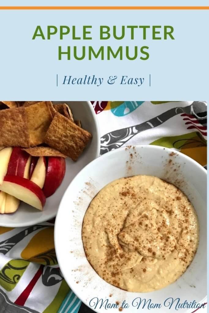 Apple butter hummus is a sweet and savory dip perfect for an after-school snack, lunchbox treat, or a healthy spread for a holiday gathering! #applerecipes #applerecipeseasy #applerecipeshealthy #applerecipesfall #hummusrecipehomemade #kidfriendlyrecipes kidfriendlyrecipeshealthy