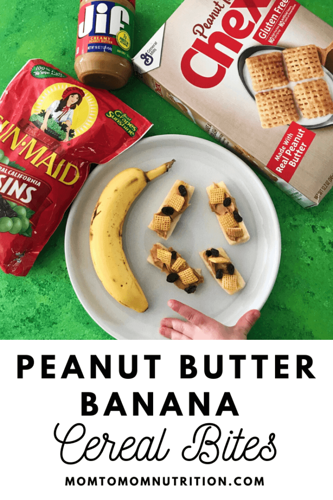 Peanut Butter Banana Cereal Bites (1) - Mom to Mom Nutrition Peanut Butter Banana Cereal Bites combine sweet, savory, and crunch! All you need is a few staple peanut butter ingredients and your favorite cereal to enjoy this kid-friendly treat.