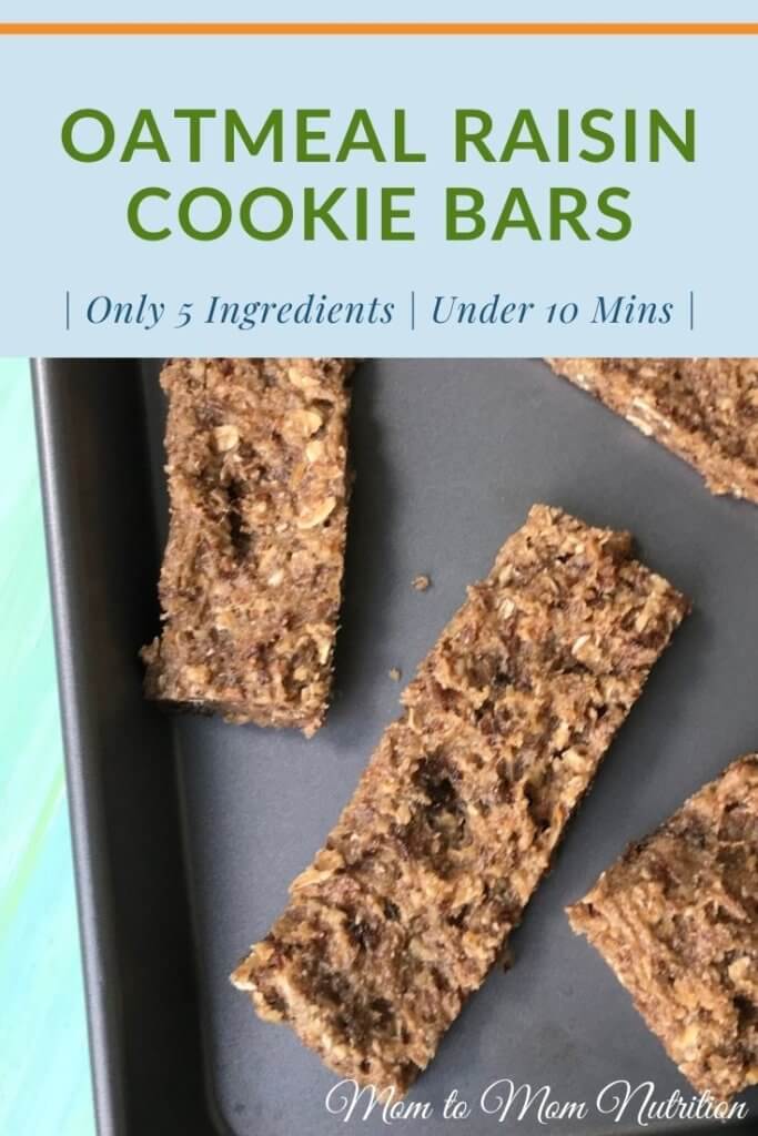 Oatmeal Raisin Cookie Bars make the perfect grab and go treat, made ahead breakfast, or post-dinner snack! It takes under 10 minutes and only has 5 ingredients! #oatmealraisinbars #oatmealraisincookies #breakfastrecipes #healthybreakfast #kidfriendlyrecipes