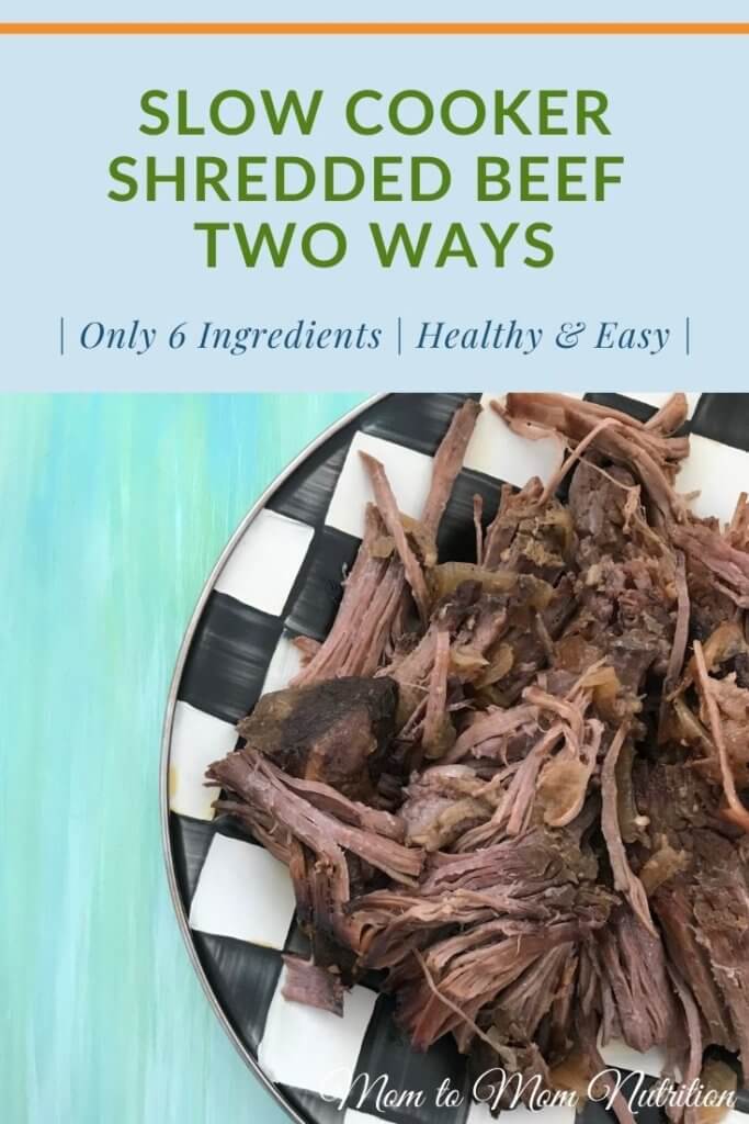 Slow Cooker Shredded Beef is the ideal cook once dine twice meal. This basic recipe can be eaten as-is or used for multiple recipe ideas. #slowcookerrecipes #healthyslowcookerrecipes #shreddedbeefcrockpot #easyshreddedbeefcrockpot #thebestshreddedbeefcrockpot