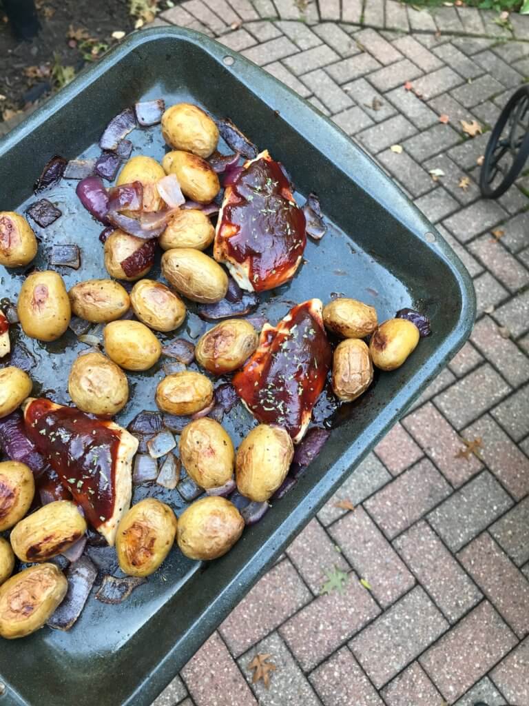 Sheet Pan BBQ Chicken and Potatoes is a weeknight dinner sure to become a family favorite. Ready in 30 minutes and the easiest post mealtime clean-up!