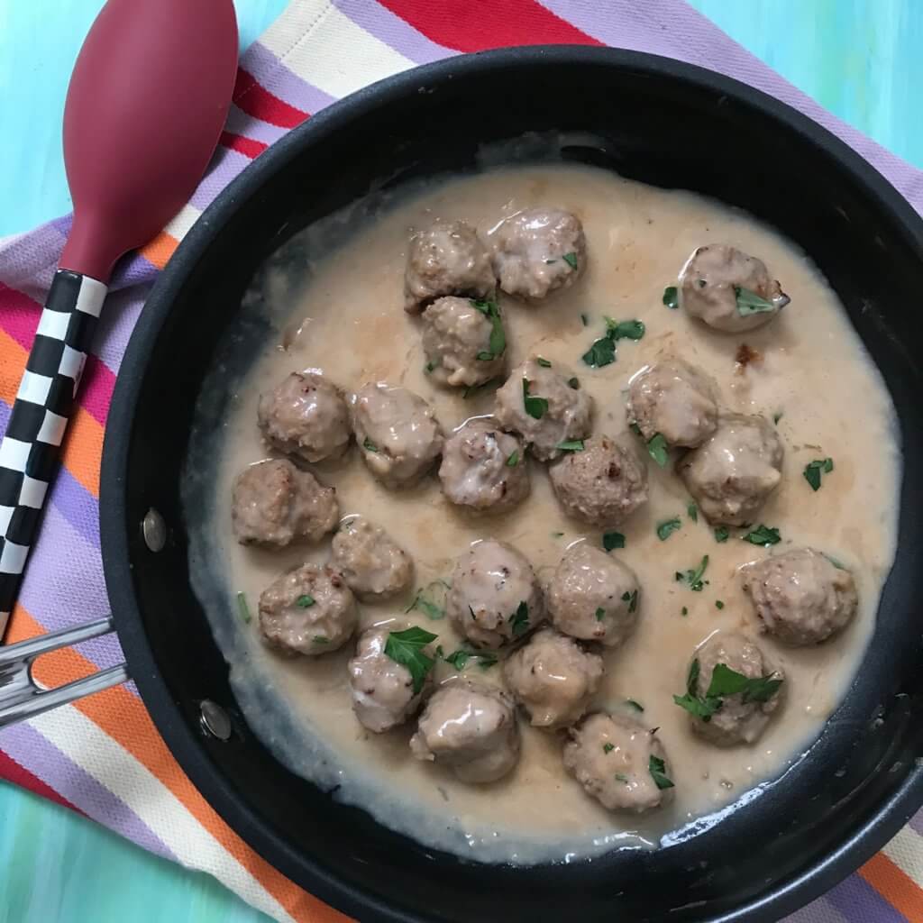 Skillet Swedish Meatballs are a one pot comfort meal, perfect for the littlest fingers or biggest forks in your family. Made with the ease of a simple skillet sauce and frozen beef meatballs.