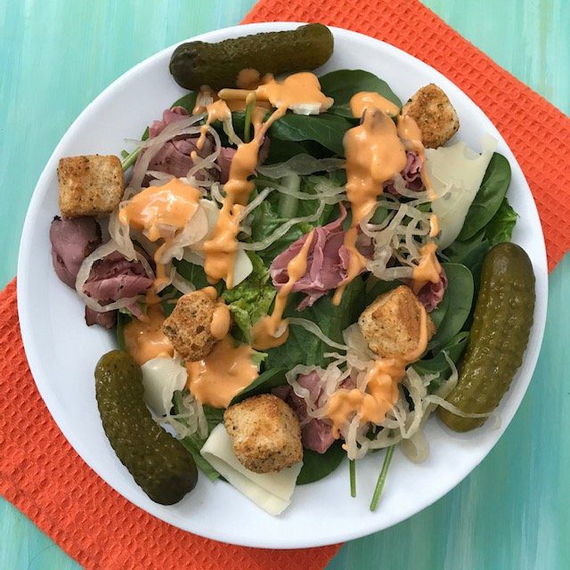 Today’s Homemade Reuben Salad is just that: A Reuben sandwich deconstructed in salad form. Light, good for you, and packed full of nutritious ingredients.