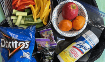 Snacks for kids going to the beach, park, pool on a table.