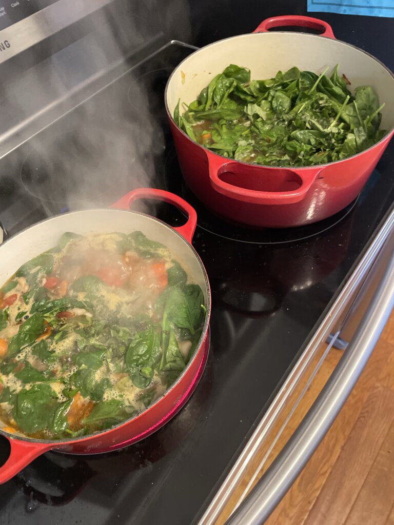 img_5938-1 - Mom to Mom Nutrition This simple white bean and spinach soup is packed with flavor, nutrition, and pantry staples. Warm up with this vegetarian option.