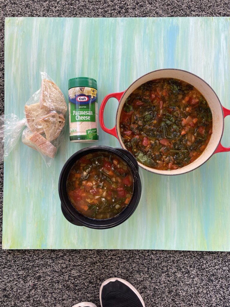 img_5942-1 - Mom to Mom Nutrition This simple white bean and spinach soup is packed with flavor, nutrition, and pantry staples. Warm up with this vegetarian option.