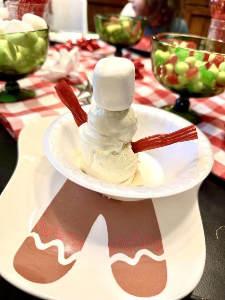 img_9987 - Mom to Mom Nutrition Snowman Ice Cream Sundaes are cute, festive, and double as a craft project for kids. There's no baking involved in this holiday dessert and the best part is that everyone can make their own!