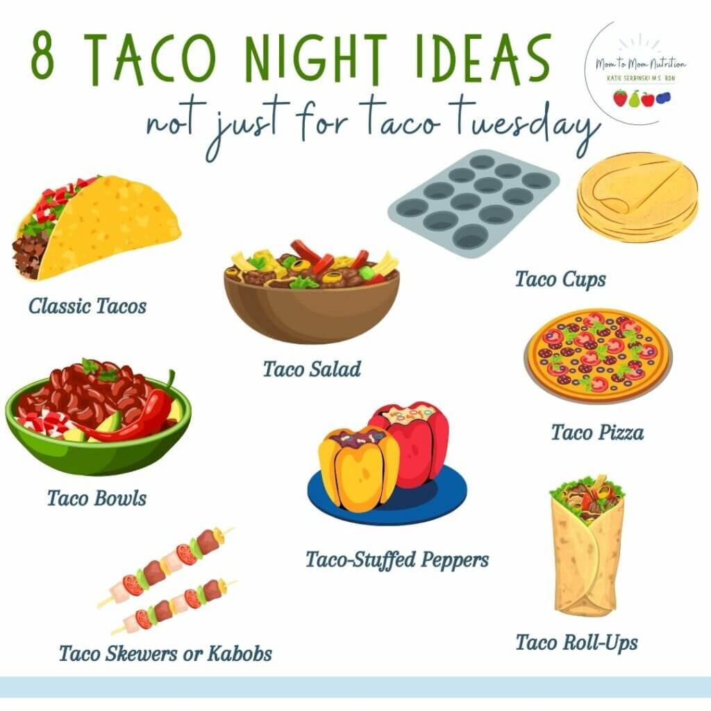 8 Taco Night Ideas - Mom to Mom Nutrition I'm serving up a delicious lineup of taco night ideas that will have your family asking for tacos more night's than just Tuesday. From classic favorites to inventive twists, there's something for everyone to enjoy. So, grab your tortillas and let's get cooking!