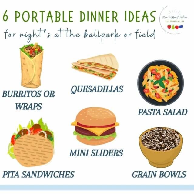6 portable dinner ideas - Mom to Mom Nutrition With these six kid-friendly portable dinner ideas, you can make sure your young athletes have a satisfying meal before their sports games.