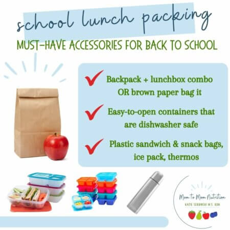 Here are a few school lunch accessories that have helped me, a busy Mom of 4 school-age children, pack lunches with efficiency and ease each week. 