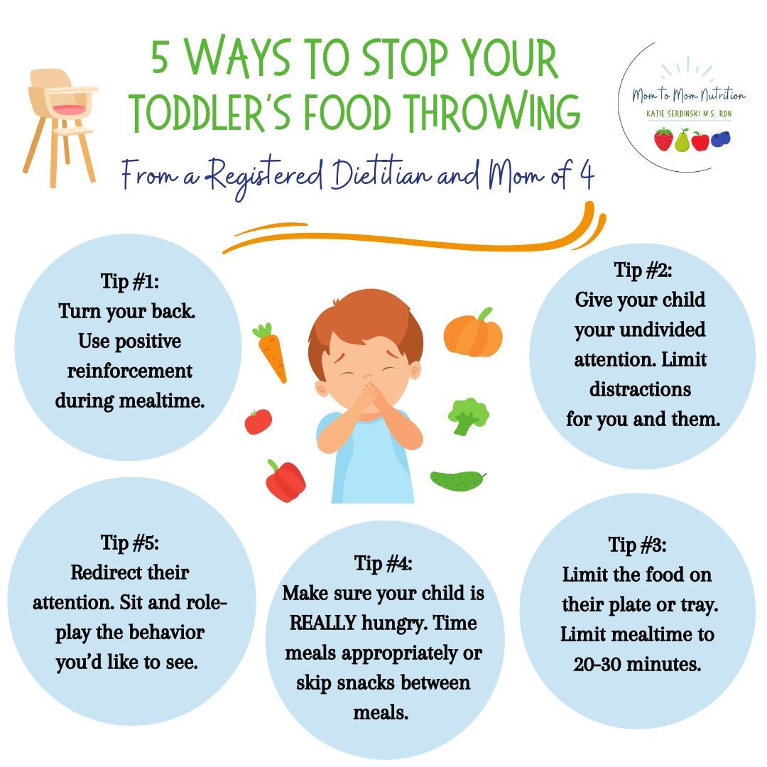 Feeding a toddler takes patience for a variety of reasons. Learn five tips to stop one of the greatest challenges, food throwing.