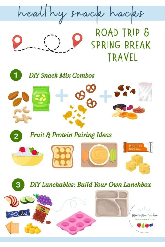 These healthy snack hacks ideas work great for long drives, park playdates, or even just surviving spring break at home.