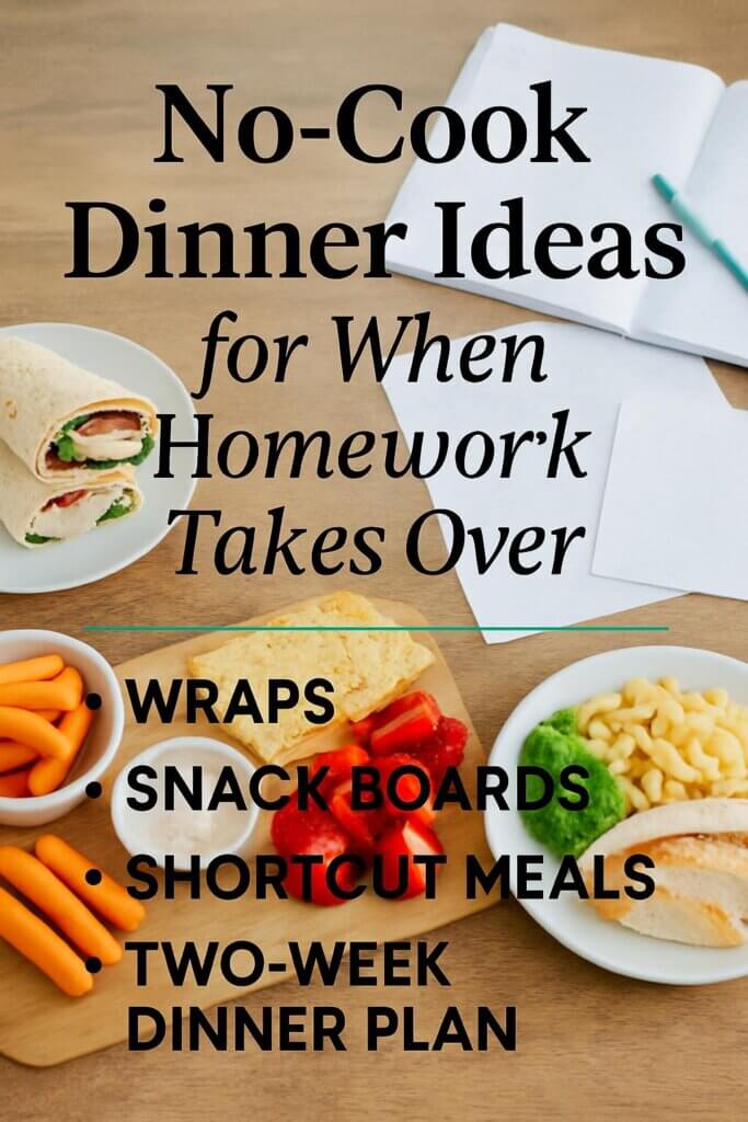 Need quick, no-cook dinner ideas for busy school nights? Try these easy meal solutions for when the kids have homework, practice runs late, or Mom has a meeting.