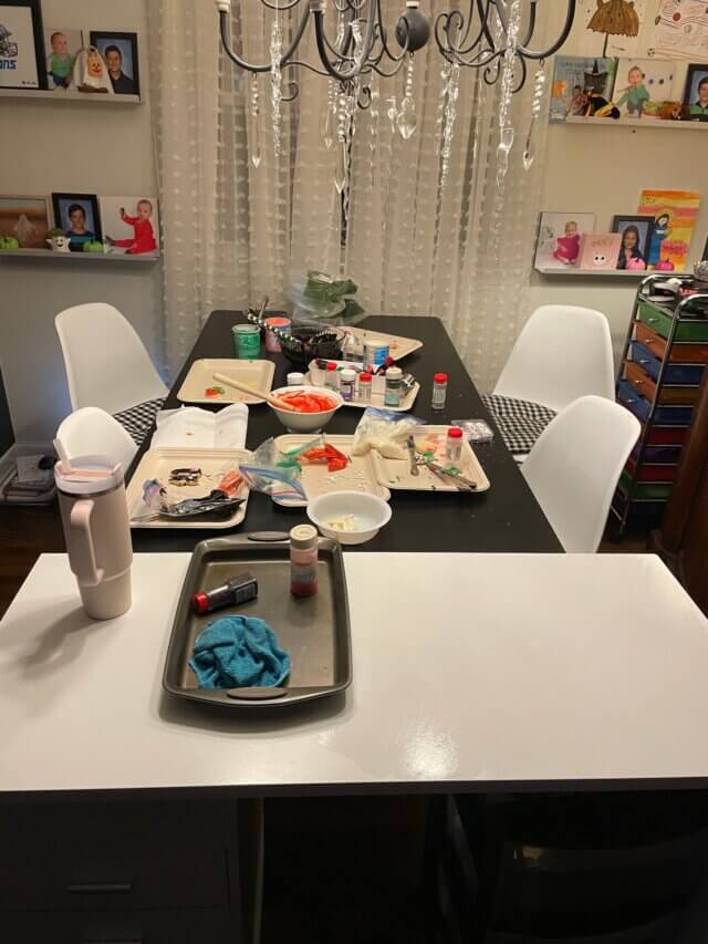 IMG_0853 - Mom to Mom Nutrition Halloween sugar cookie decorating made easy! Fun, messy, and memorable family night with kids using store-bought frosting and spooky cookie cutters.