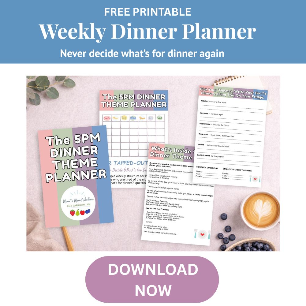 Weekly Dinner Planner Image for Blog Posts - Mom to Mom Nutrition