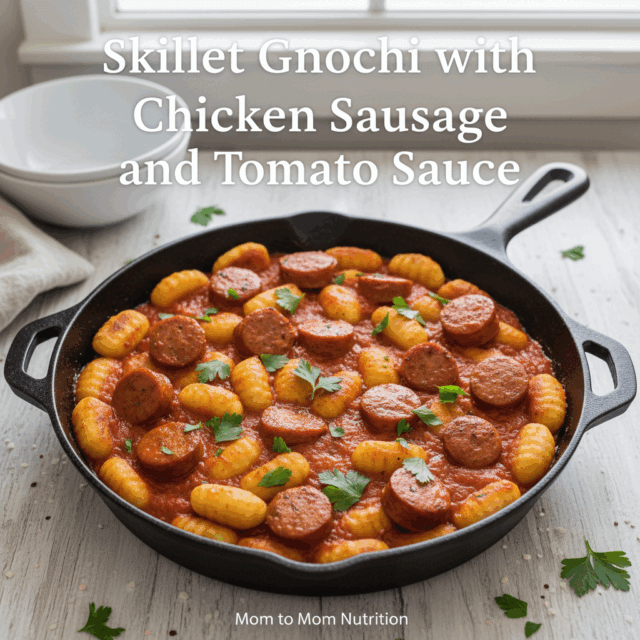 generated-image-1 (6) - Mom to Mom Nutrition Make dinner fast with the 5-ingredient skillet dinner formula: pick one meat, seasoning, vegetable, sauce, and pasta for an easy one-pan weeknight meal.