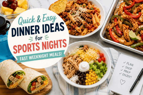 Quick and easy dinner ideas for sports nights — 8 fast, kid-approved meals from a dietitian mom for practice nights, game days, and late dinners.