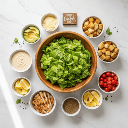 Nana’s Caesar salad dressing is the base of this easy customizable dinner. Build your own Caesar salad bowls with chicken, shrimp, steak, or veggies for a meal that’s quick, fresh, and family-approved.