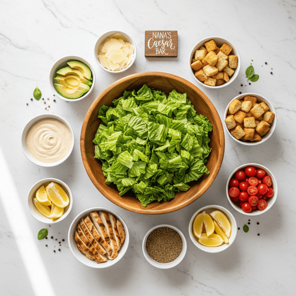 Nana’s Caesar salad dressing is the base of this easy customizable dinner. Build your own Caesar salad bowls with chicken, shrimp, steak, or veggies for a meal that’s quick, fresh, and family-approved.