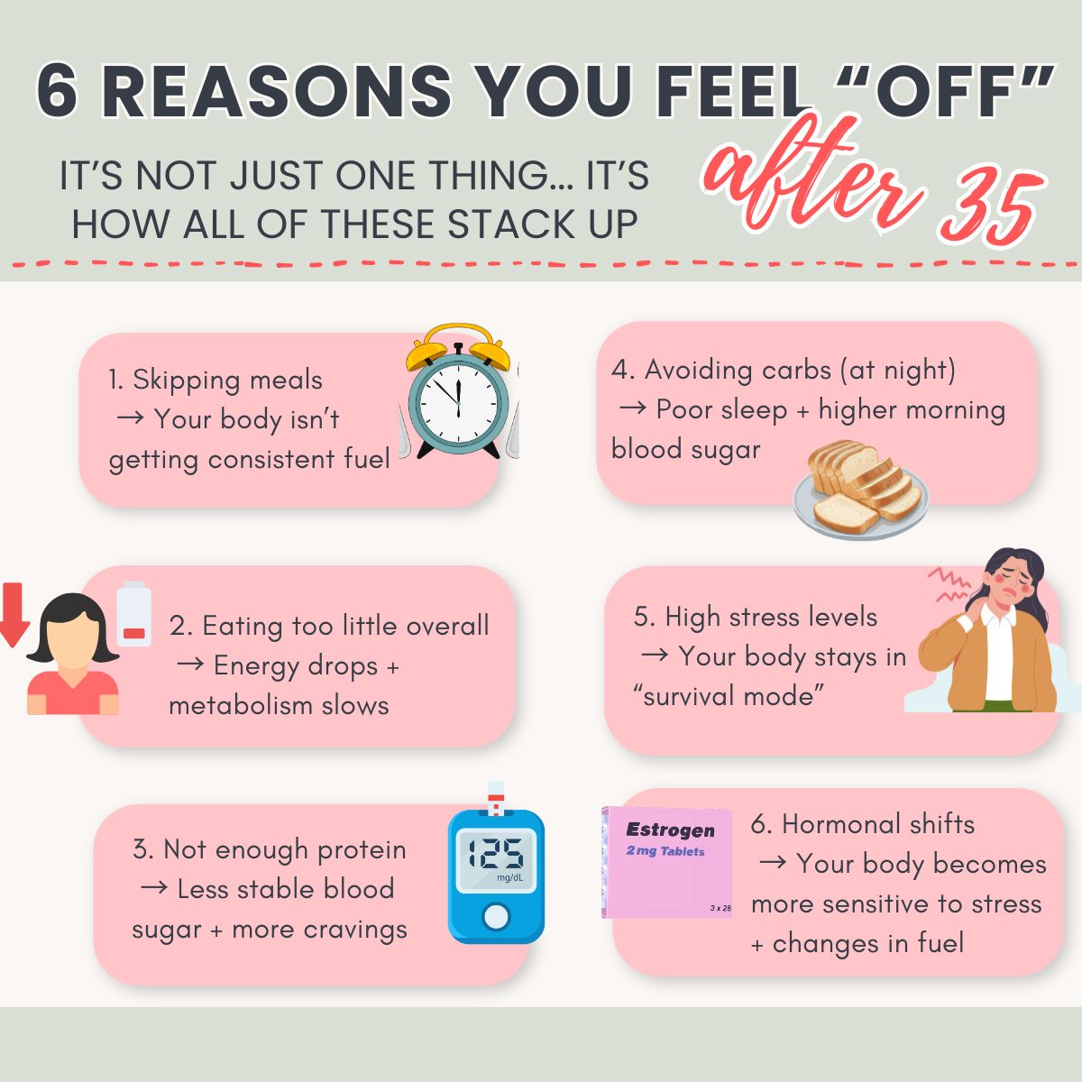 Low energy, poor sleep, and higher blood sugar after 35? Learn how under-eating and stress impact your body—and what to do instead.