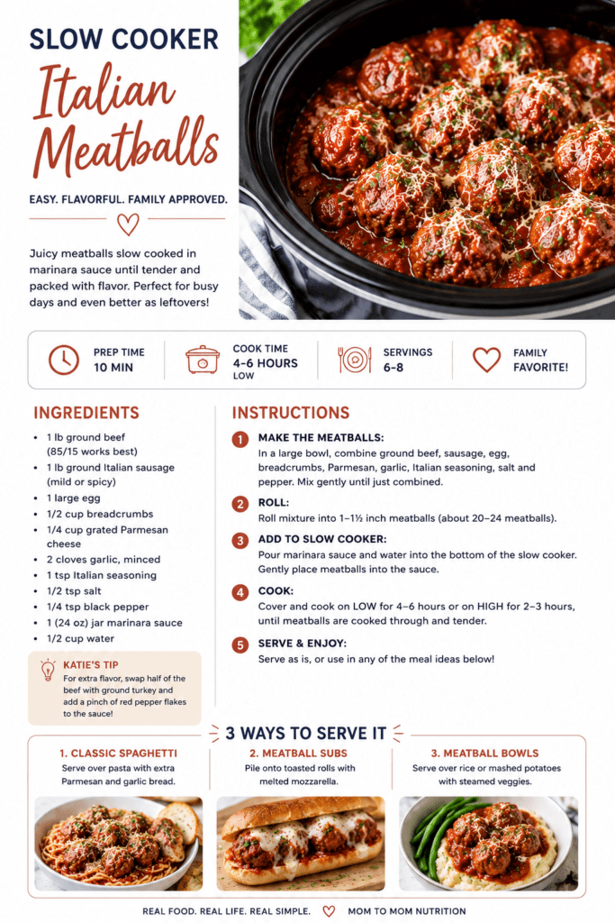 These dump-and-bake Italian meatballs turn into 3 easy family dinners busy moms can make all week long using one simple recipe base.