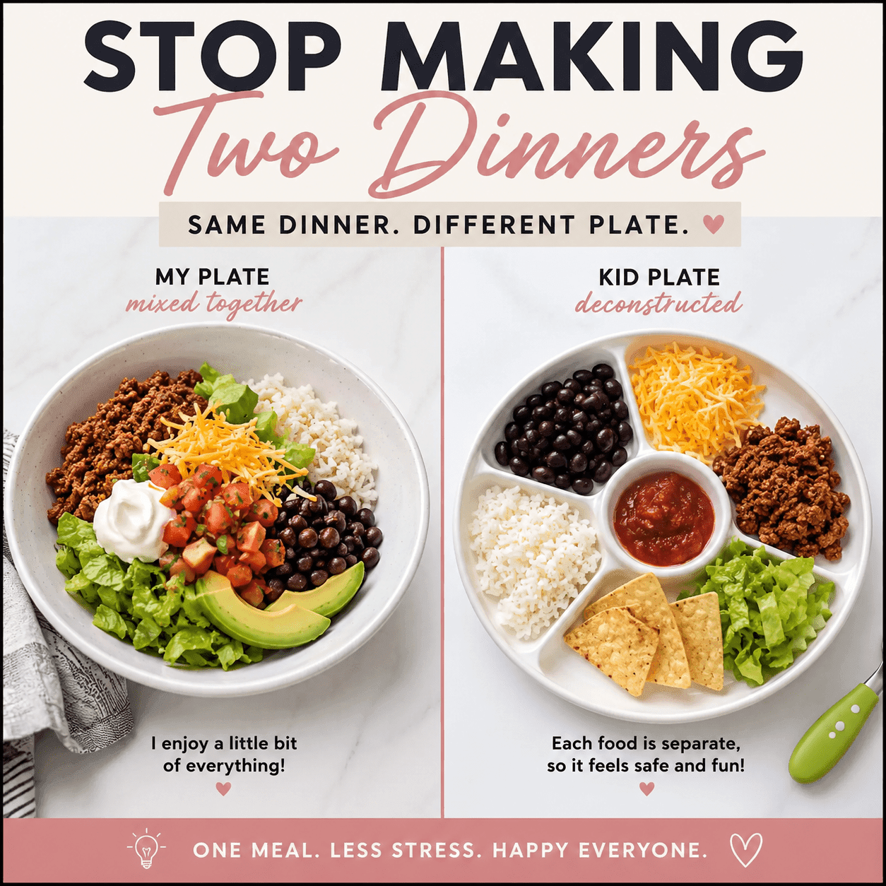 Stop making two dinners. Learn the simple “same dinner, different plate” method to feed picky eaters without extra stress.