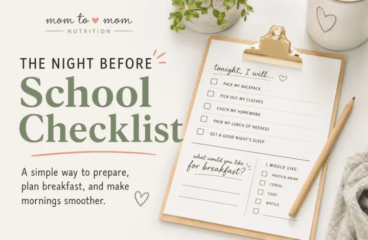 A free printable night-before school checklist for kids — backpack, clothes, homework, lunch, and the breakfast question that fixed our mornings.