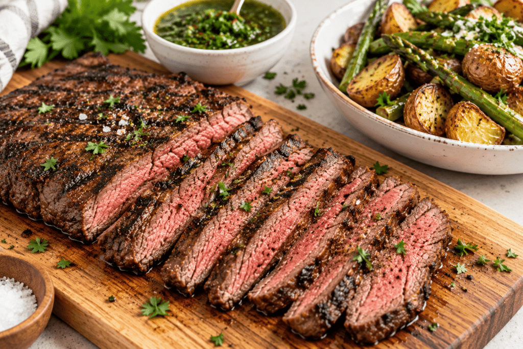 - Mom to Mom Nutrition Broiled flank steak is the easiest steak dinner of the week: a 4-ingredient marinade, 12 minutes under the broiler, no grill required. From a dietitian mom of four.