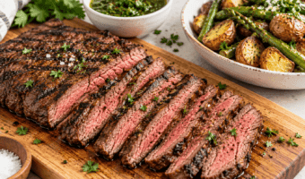Broiled flank steak is the easiest steak dinner of the week: a 4-ingredient marinade, 12 minutes under the broiler, no grill required. From a dietitian mom of four.