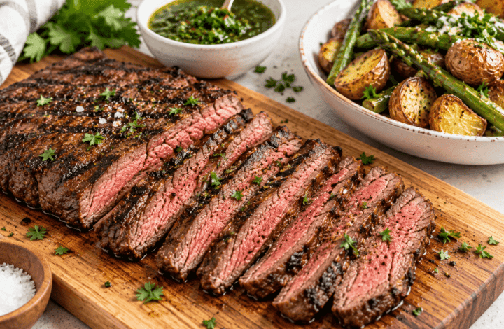 Broiled flank steak is the easiest steak dinner of the week: a 4-ingredient marinade, 12 minutes under the broiler, no grill required. From a dietitian mom of four.