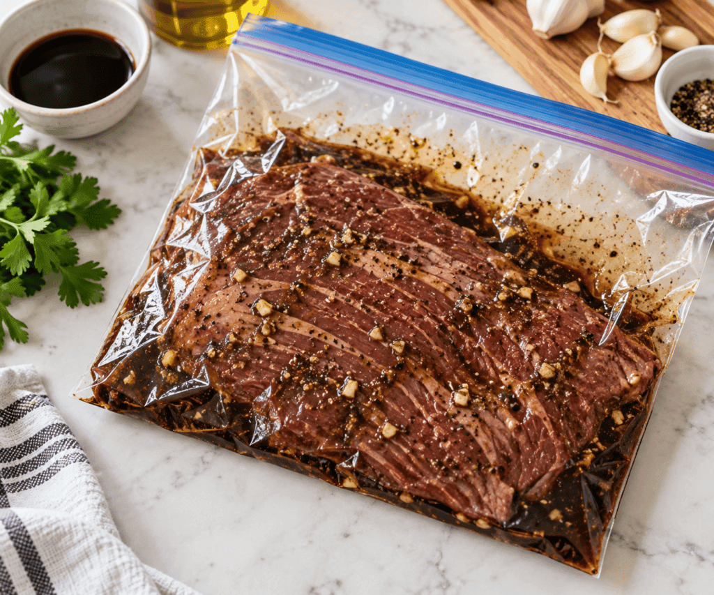 - Mom to Mom Nutrition Broiled flank steak is the easiest steak dinner of the week: a 4-ingredient marinade, 12 minutes under the broiler, no grill required. From a dietitian mom of four.