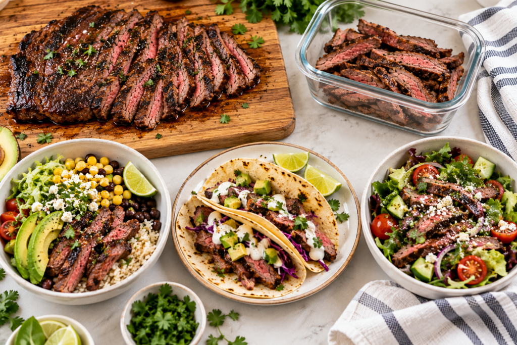 - Mom to Mom Nutrition Broiled flank steak is the easiest steak dinner of the week: a 4-ingredient marinade, 12 minutes under the broiler, no grill required. From a dietitian mom of four.